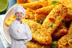 bastoncini di pesce e chef